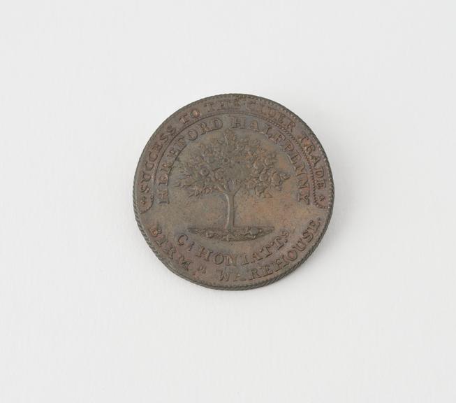 Token, copper, 28mm diameter. Hereford halfpenny, 1794
