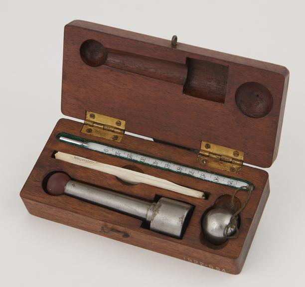 Michell Viscometer, with steel sphere, thermometer and instructions, inside case