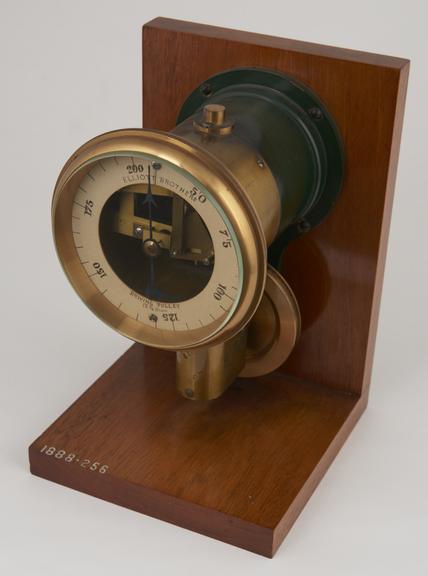 Young's speed indicator, with open dial, 1881, on mahogany stand