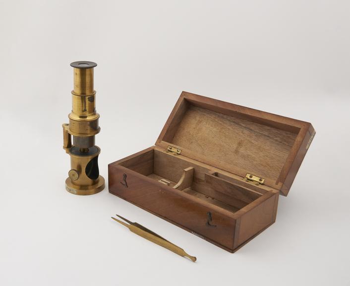 Toy drum microscope in case, French, circa 1900