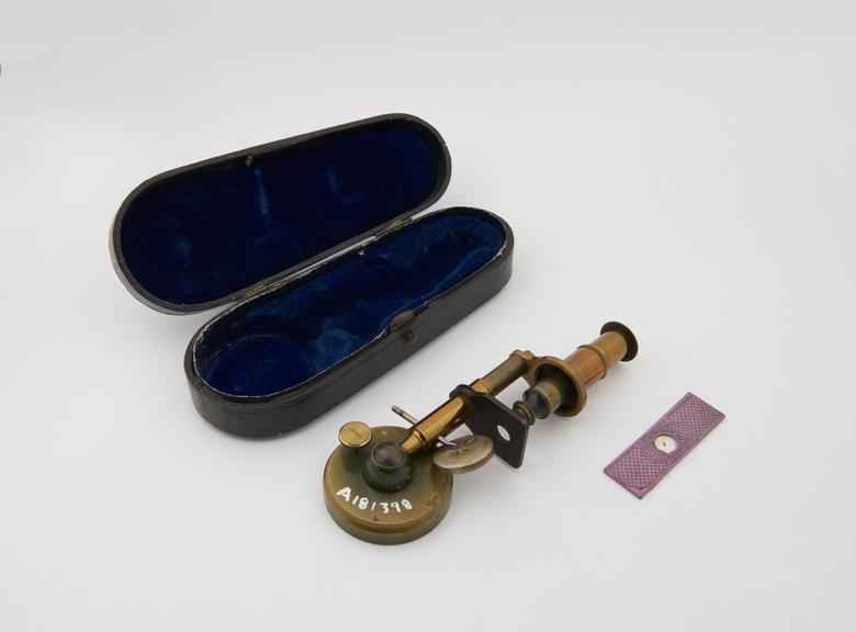 Toy microscope in case, French, late 19th century