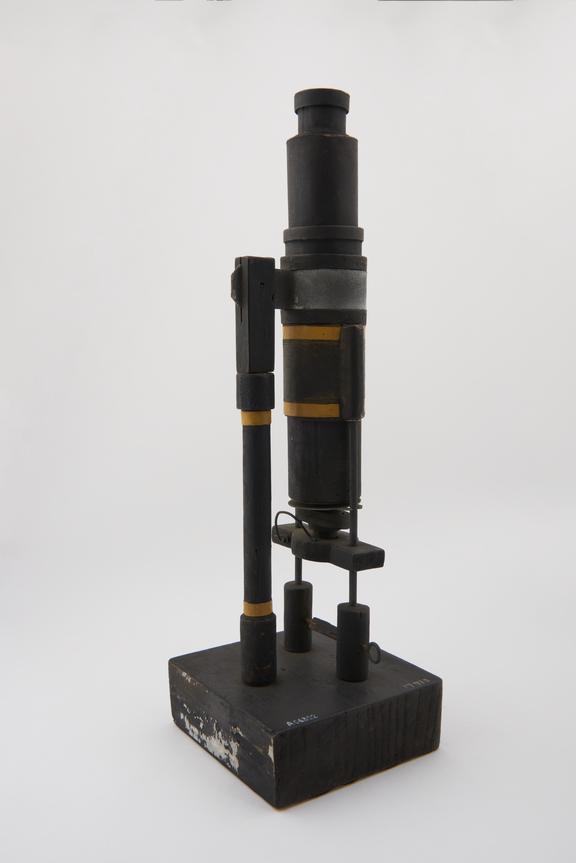 Toy microscopes, with body tube guided by two rods, German