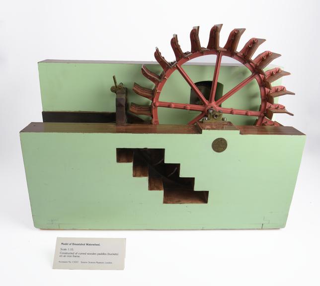 Model of breast water wheel with pentrough sluice