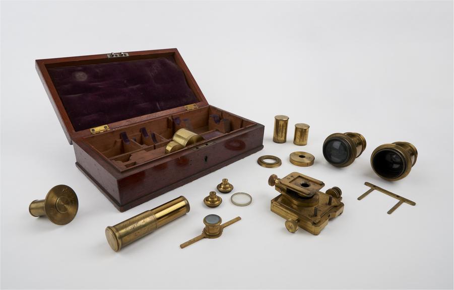 Case of microscope accessories, in the style of Carpenter