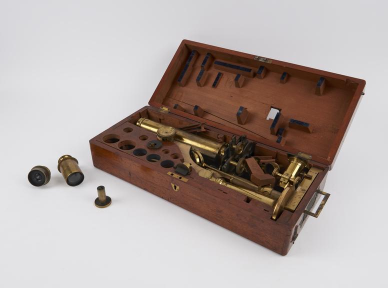 Compound monocular microscope in case by James Smith, London