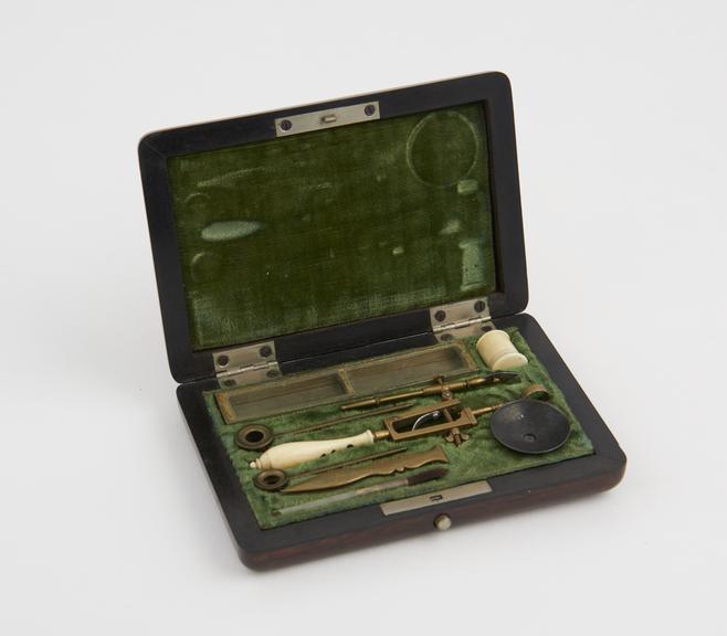 Small opaque Compass microscope, in rosewood case, by John Cuff