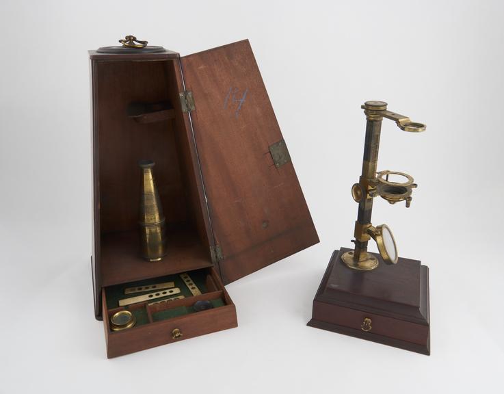 Jones type microscope with hinged pillar