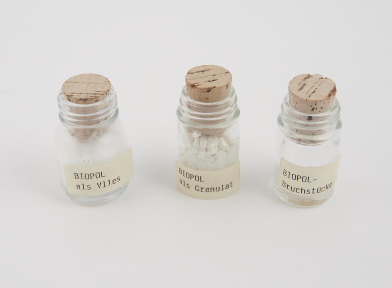 Three samples of Biopol' in raw material form