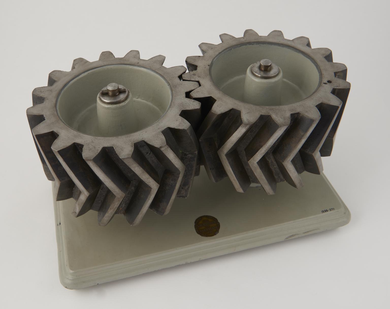Two Part Gear Rim Two double helical gear wheels in mesh on iron stand | Science Museum ...
