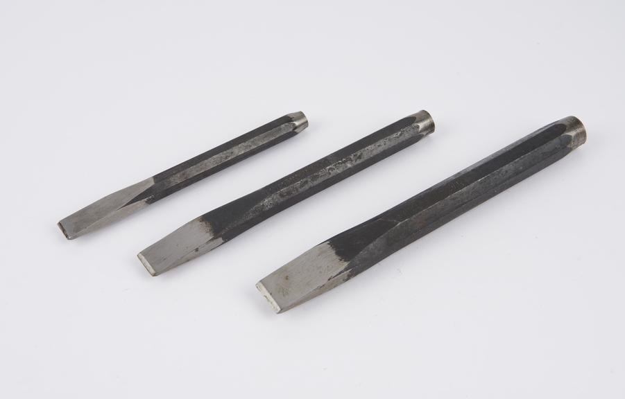 Three Cold Chisels for  metal cutting, sizes  6x 1/2'