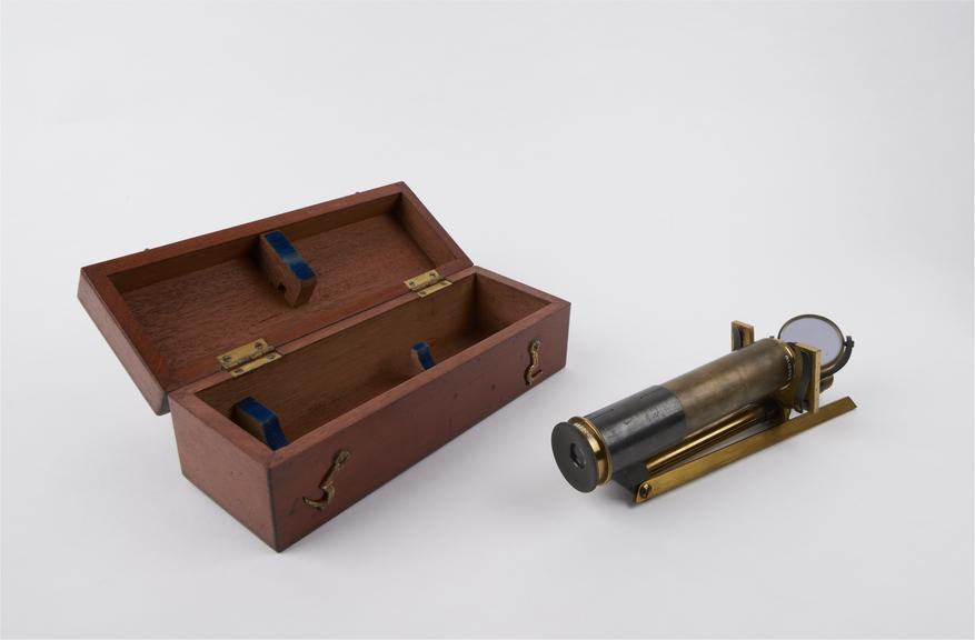 Portable microscope in case, English, late 19th century