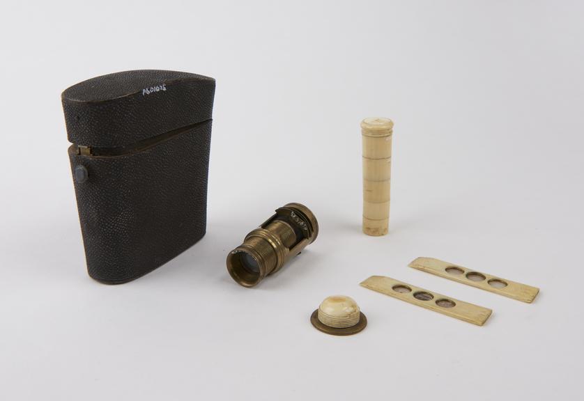 Screwbarrel microscope in fishskin case, late 18th century