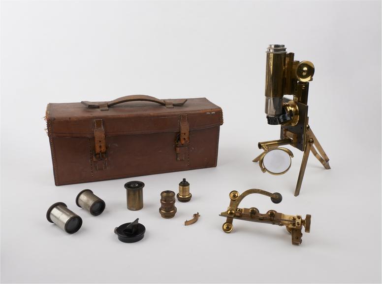 Portable folding microscope, compound monocular, brass