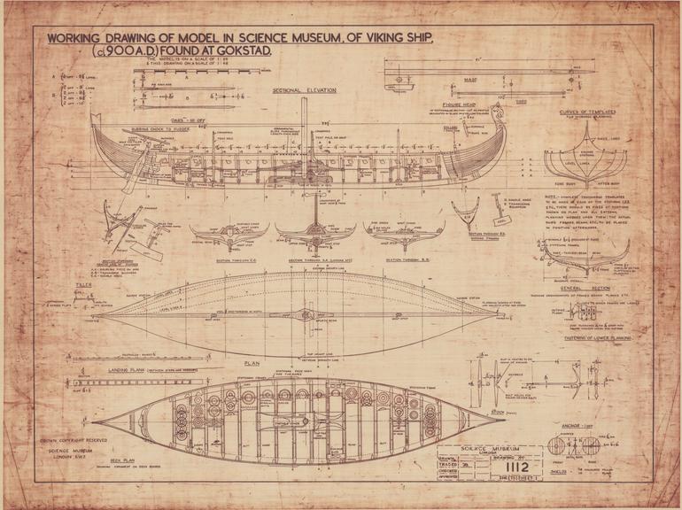 Working Drawing Model in Science Museum of Viking Ship (c900A.D.) Found at Gokstad