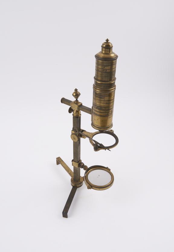 Dellebarre microscope, 1806, on flat folding tripod foot