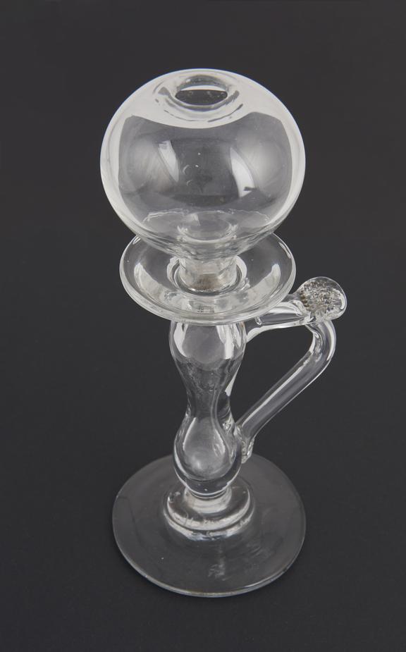 Early glass lamp in the form of a candlestick (10 3/4)'