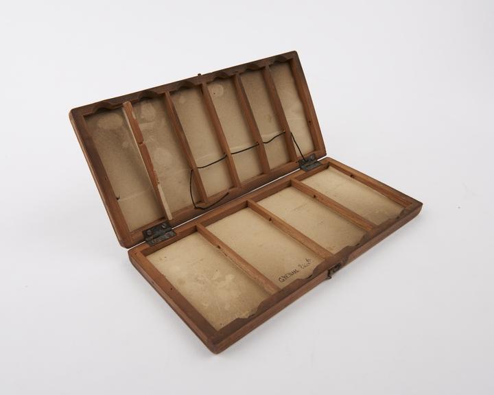 Wooden box, compartmented, possibly for microscope slides