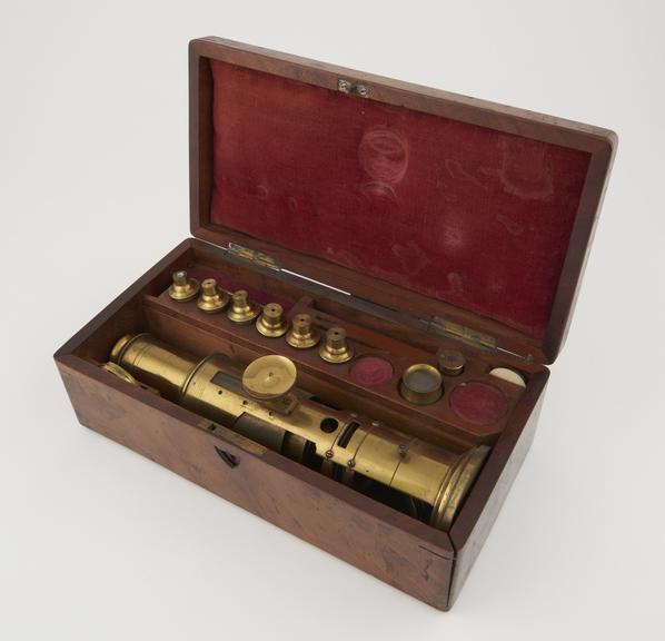 Drum microscope in case, by Newton and Co