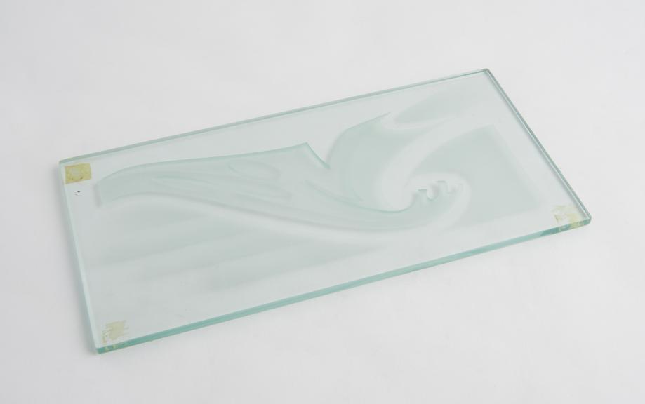 Piece of glass 10 x 5' showing sandblasting, 1968'