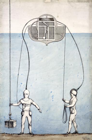 Sketch of diving apparatus as tried by the inventor at the