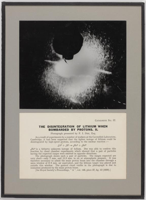 Photograph showing the disintegration of lithium by bombardment