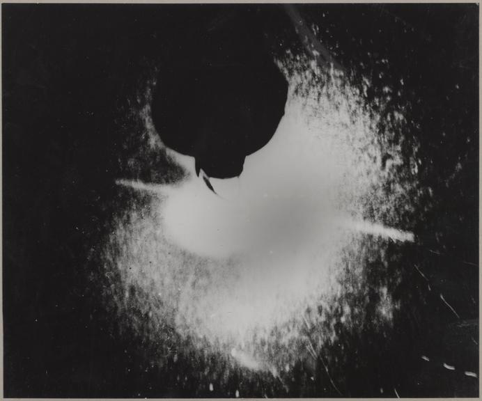 Photograph showing the disintegration of lithium by bombardment