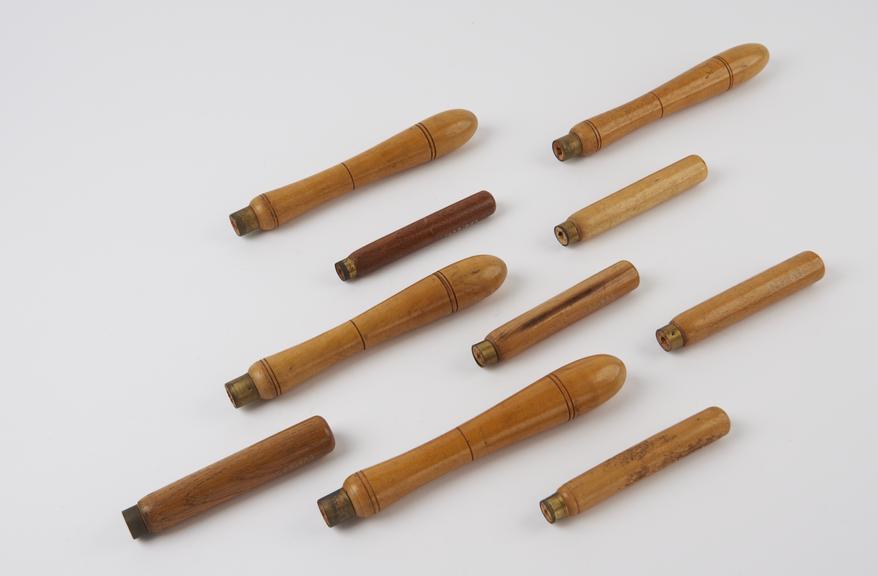 Ten chisel handles, with ferrules