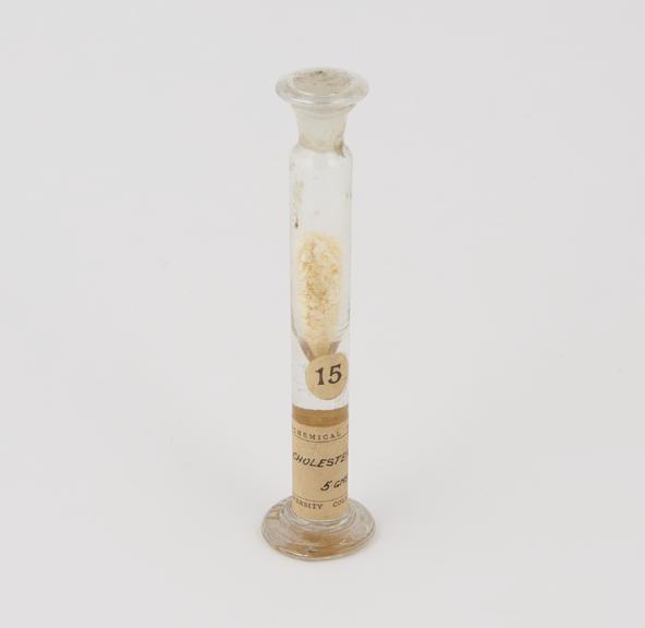 Specimen jar containing cholesterol, made by Sir Jack Cecil Drummond, c.1920