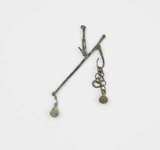 Roman bronze balance of steelyard with decorated weight
