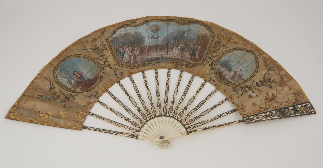 One fan, ivory carved sticks