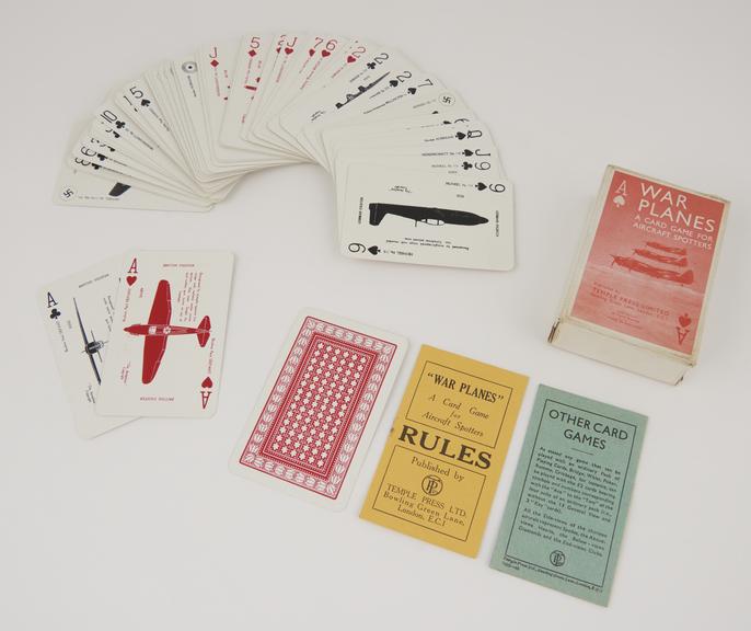 One set of playing cards.   Design: fighters and bombers