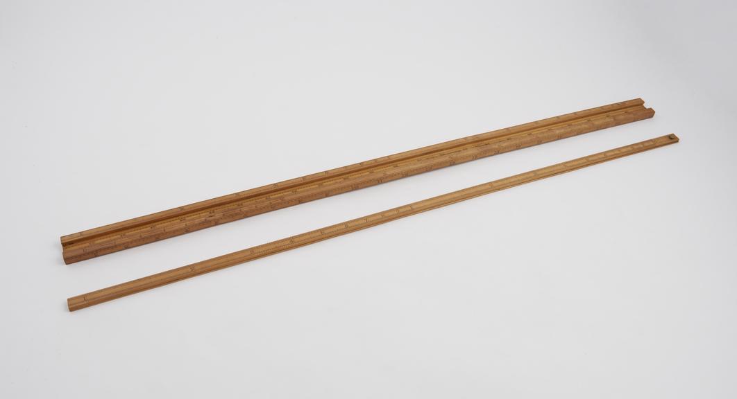 Slide rule, boxwood, 2 foot; one slide, engraved:- Bate