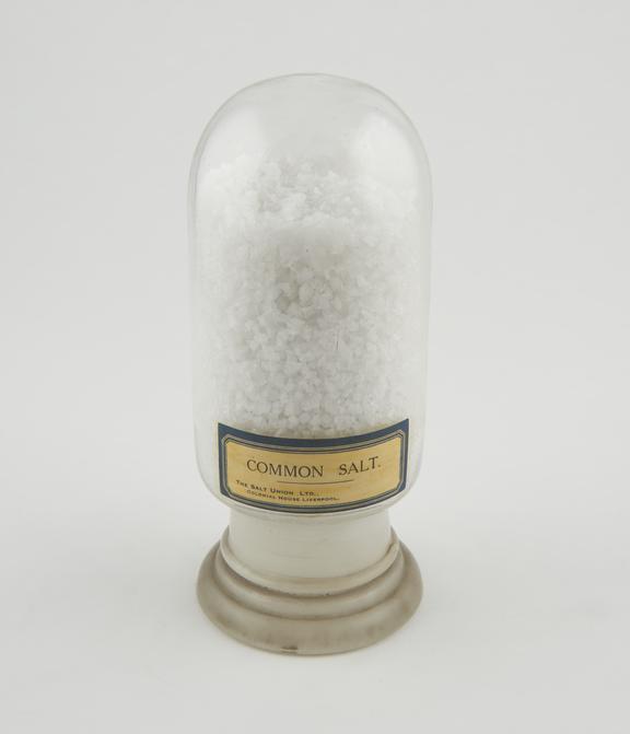 Specimen common salt in glass jar