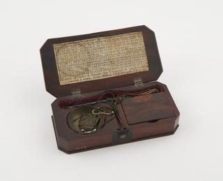 Pan scales and weights in mahogany case