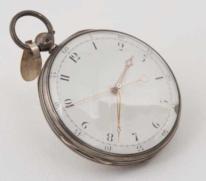 Cylinder watch in silver case, flat movement, going barrel