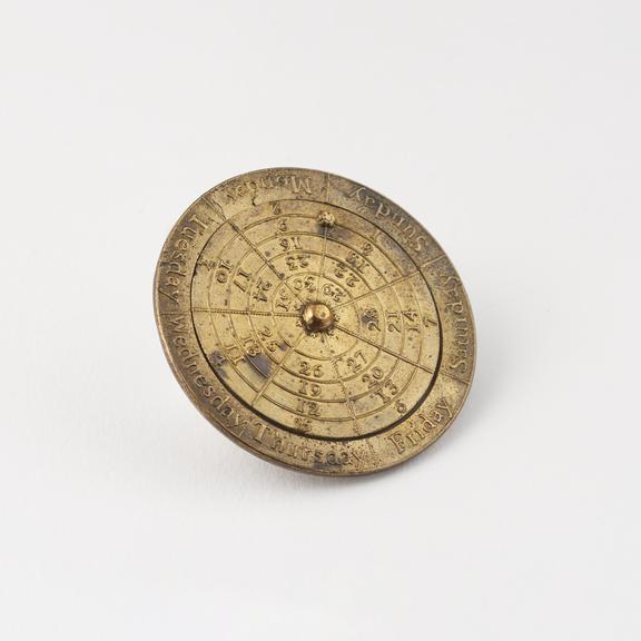 Perpetual calendar, brass, unsigned, England, 1790-1860.