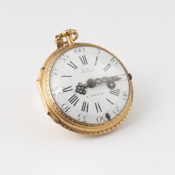 Cylinder watch in gold engraved case by Jodin, Paris, no