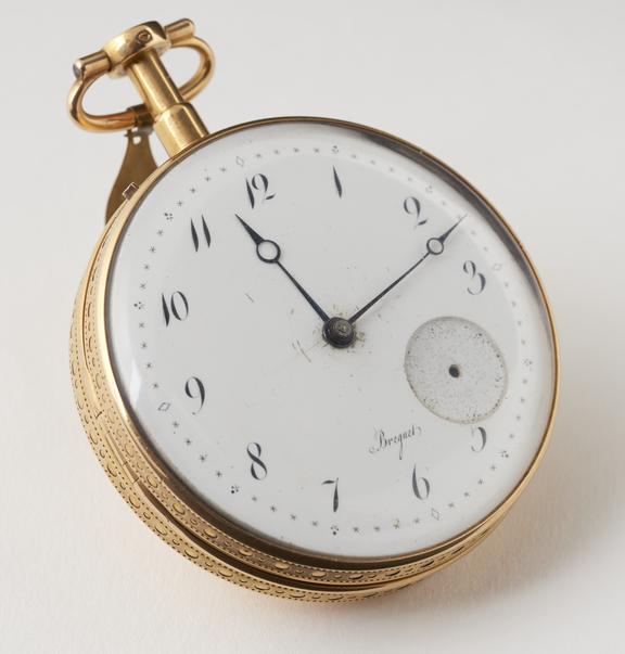 Clock watch, cylinder escapement, in gold case by Breguet no