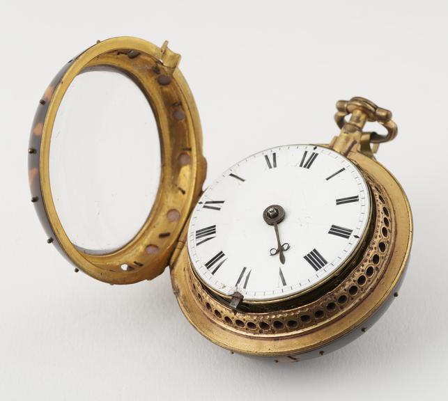 Pocket watch in pinchbeck tortoiseshell case, locking plate