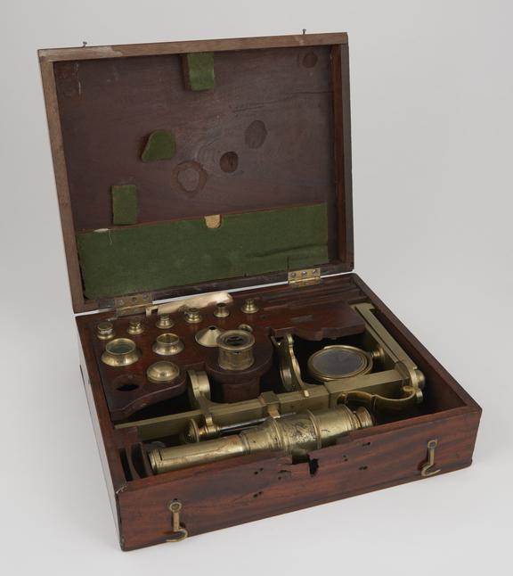 Microscope with Cuff type focusing, in case, by George Adams