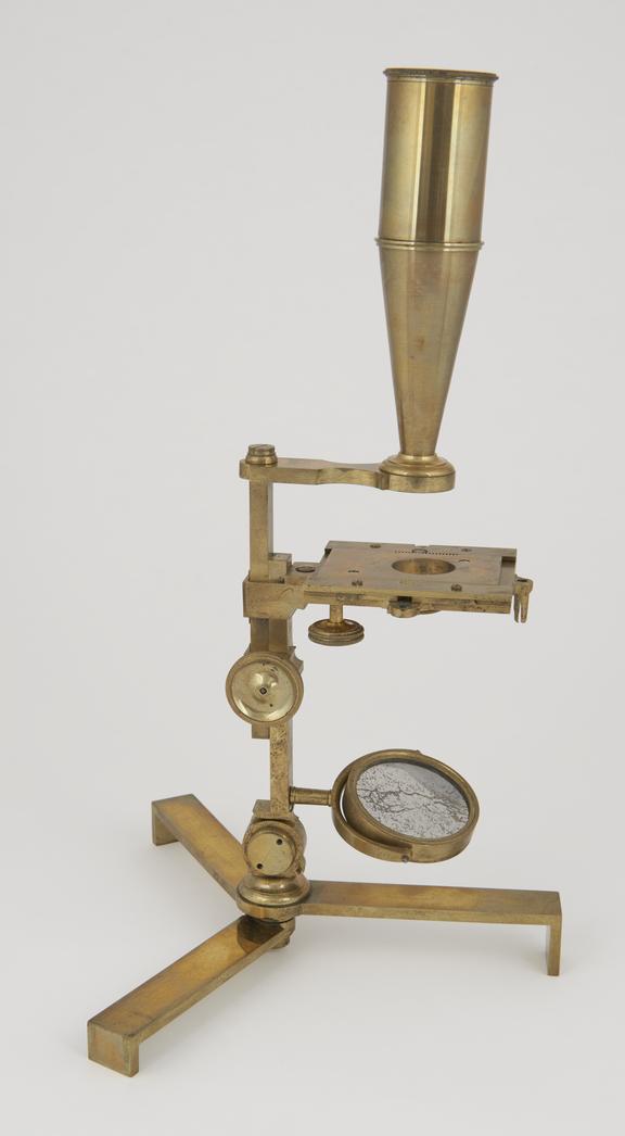 Gould type microscope on folding tripod foot, English, 1825-1850