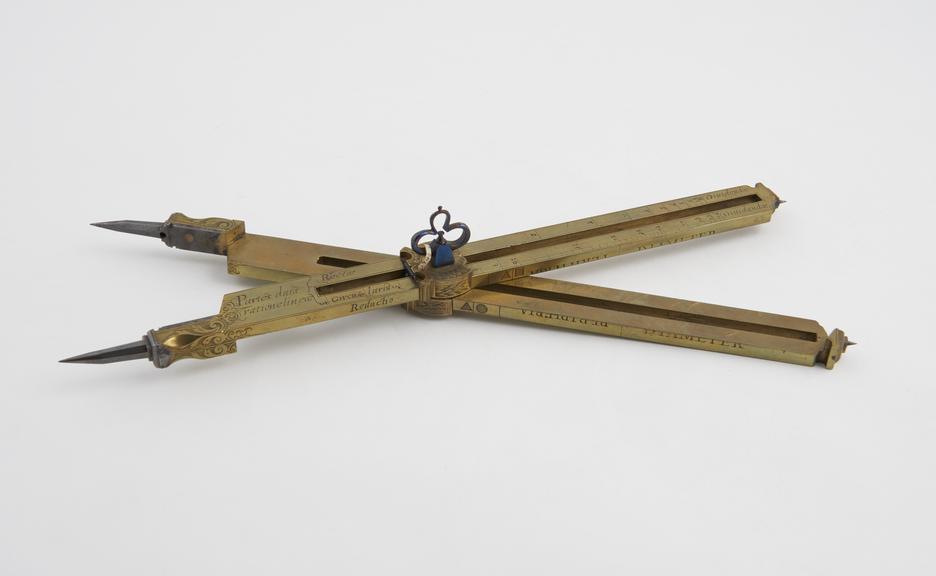 Proportional compass, gilt brass with burnished iron points