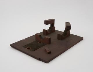 Wooden base for micrometer microscope signed by M. Meyerstein