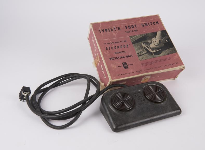 Typist's foot switch for "Recordon" magnetic disc recorder by Thermionic Products, c. 1949