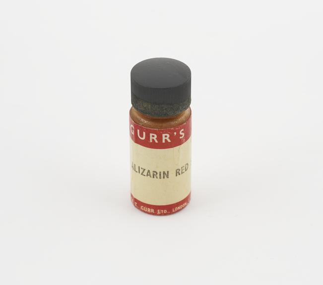 A bottle containing 5gms of pH indicator, alizarin red S.