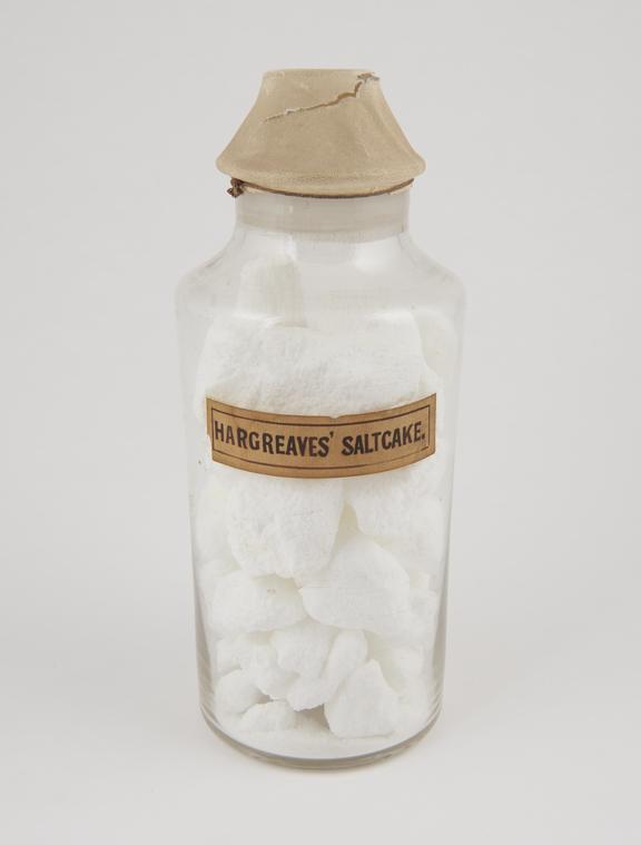 Bottle containing Hargreaves' salt cake.