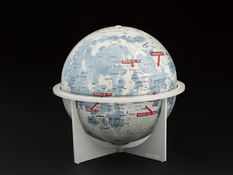 Metal lunar globe with plastic stand, 6-inch diameter
