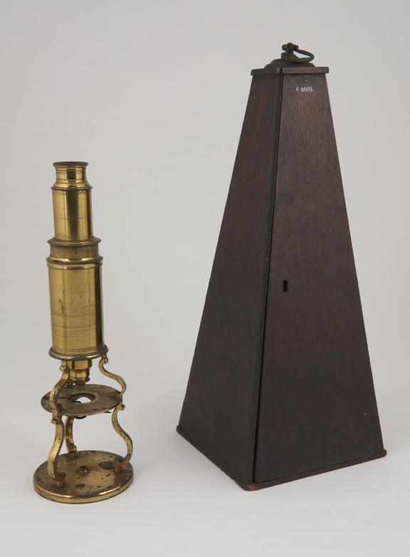 Culpeper type microscope in pyramidal case with accessory