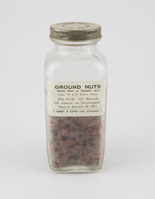 Specimen bottle containing groundnuts