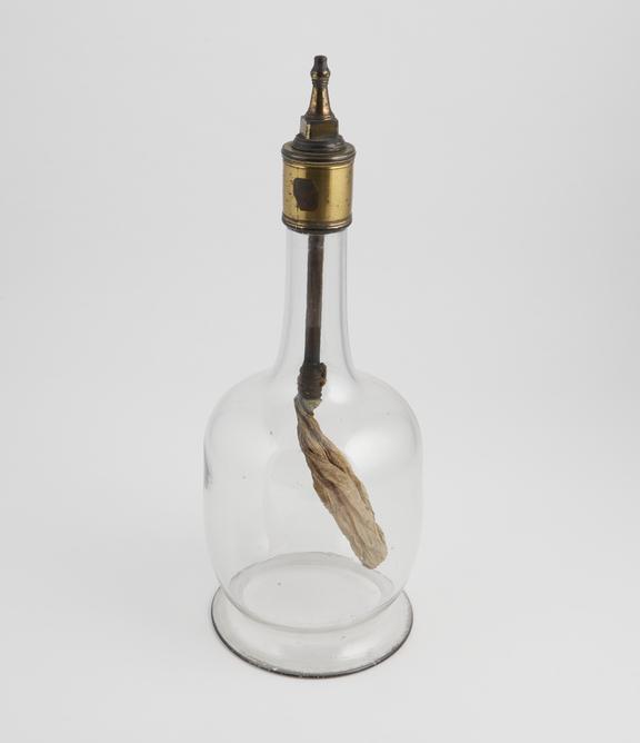 Bell jar with long neck, with a brass collar